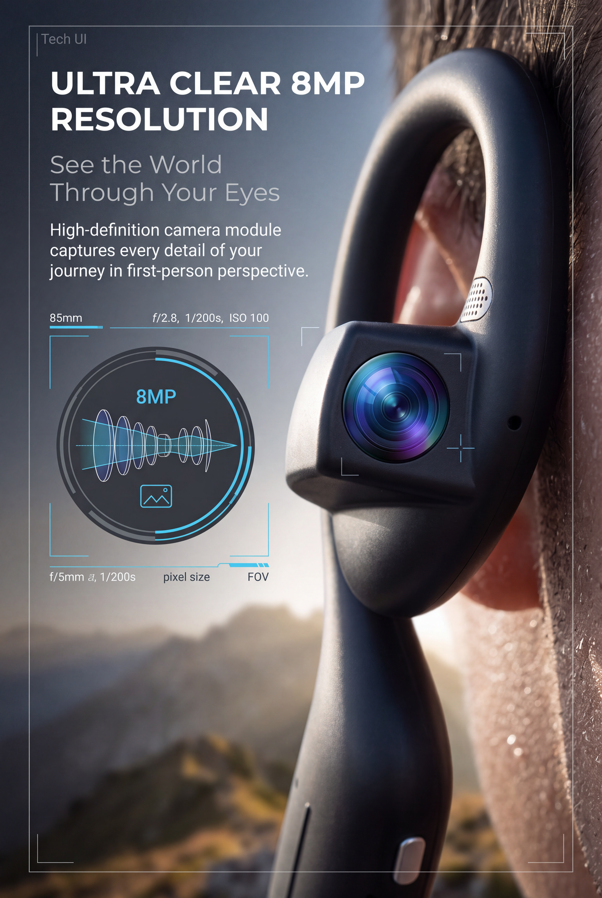 NOVARA Smart Headset – Hands-Free 8MP Camera, Open-Ear Audio & AI Assistant