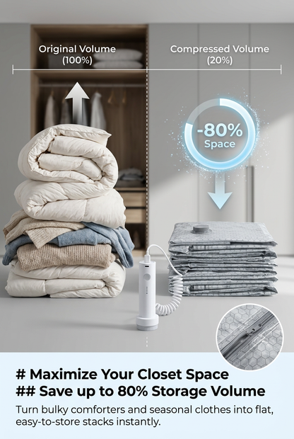 Cordless Travel Vacuum Storage Compression Bag Set