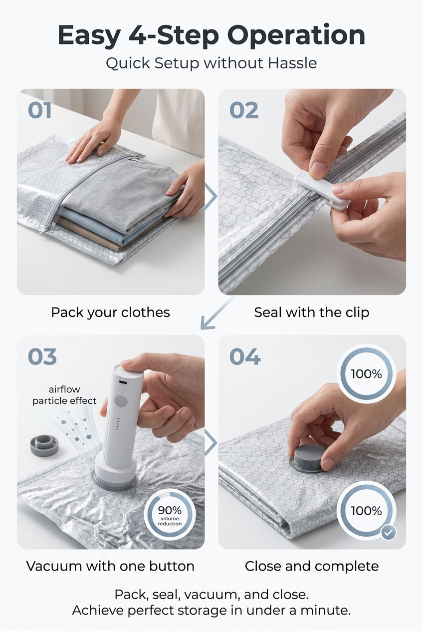 Cordless Travel Vacuum Storage Compression Bag Set